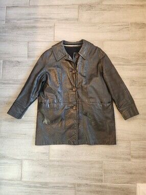 Vintage 90s Jacket Women's 12 Black Leather Faux Fur Lining Relaxed Fit Classic